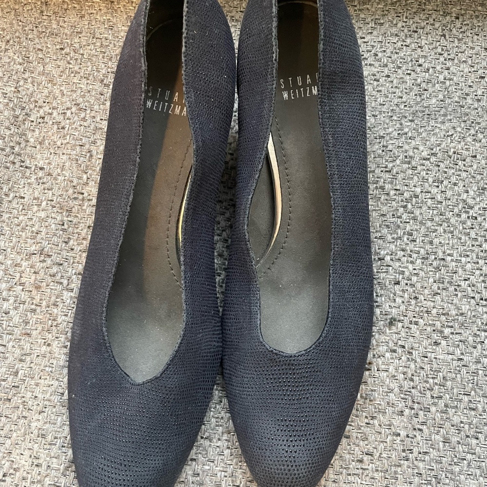 Stuart Weitzman Navy Blue Heels with Textured Fabric